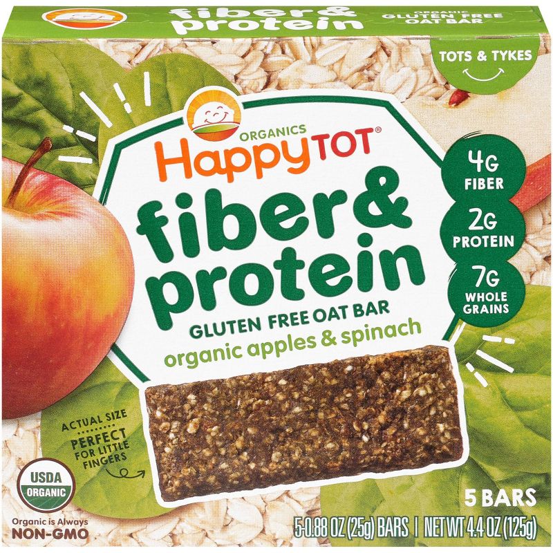 HappyTot Fiber &#38; Protein Organic Apples and Spinach Soft-Baked Oat Bar - 5ct/0.88oz Each, 1 of 11