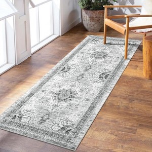 Coucheta Vintage Area Rug - Washable Medallion Rug with Non-Slip Backing, Soft Low Pile Distressed Carpet for Living Room & Bedroom - 1 of 4