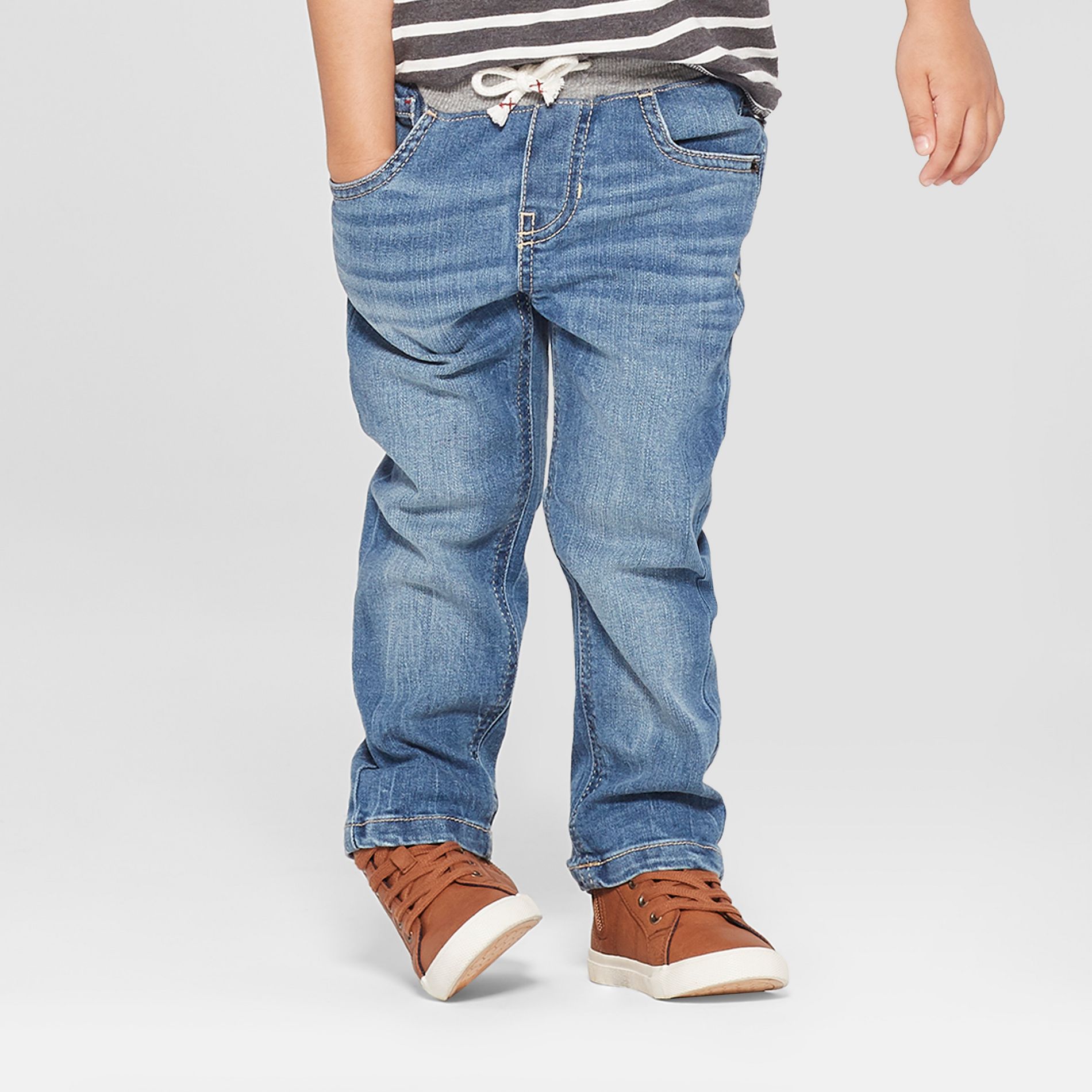 Toddler Boys' Pull-On Straight Fit Jeans - Cat & Jack™ Blue 2T: Midweight Denim, Elastic Waist, Drawstring