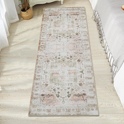 Area Rug with Non-Slip Rubber Backing - Washable Low Pile Non-Shedding Carpet Distressed Floor Cover for Living Room Bedroom