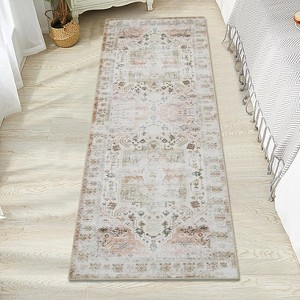 Area Rug with Non-Slip Rubber Backing - Washable Low Pile Non-Shedding Carpet Distressed Floor Cover for Living Room Bedroom - 1 of 4
