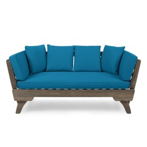Ottavio Outdoor Acacia Wood Expandable Daybed with Cushions - Dark Teal/Gray - Christopher Knight Home - 1 of 4