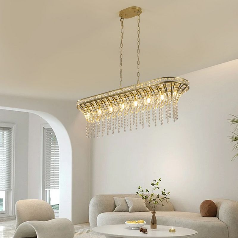8 Light K9 Crystal Chandeliers Light Fixtures Adjustable Chain Modern Oval Ceiling Lights for Dining Room Kitchen Transparent, 5 of 7