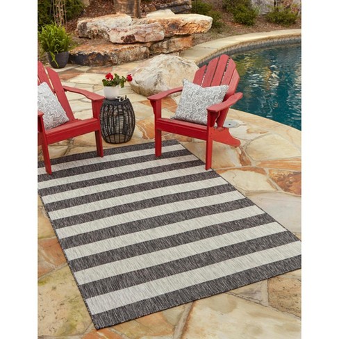 Unique Loom 7' 1 X 10' 0 Rectangle Indoor/outdoor Striped Charcoal Gray ...
