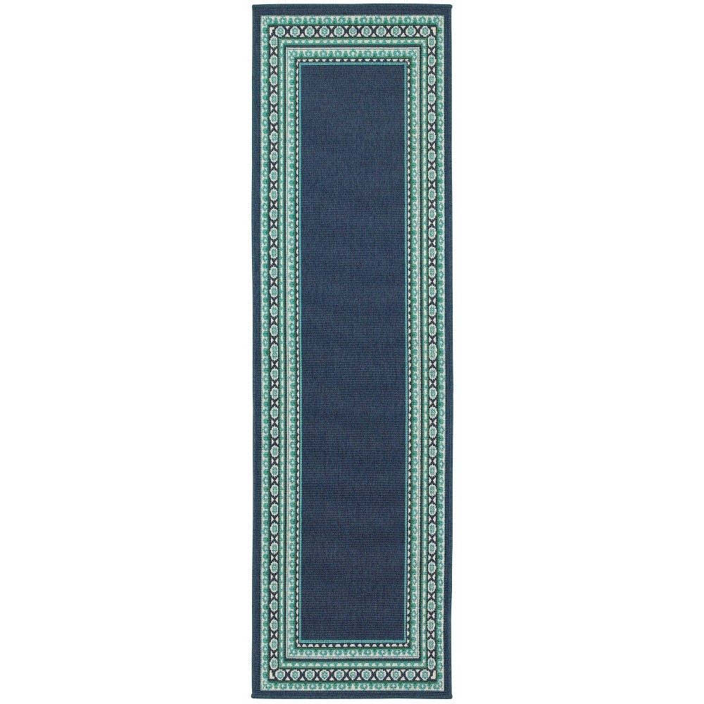 2'3''x7'6'' Marlowe Border Patio Rug Navy/Green