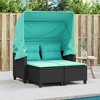 vidaXL 2-Seater Patio Loveseat with Retractable Canopy & Stools - Black Poly Rattan, Weather-Resistant, Washable Cushions - 3 of 4