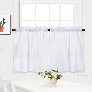 Tier Curtains, Waffle Weave Textured Short Curtains for Bathroom, Kitchen, Cafe,Waterproof Window Covering, Ideal for Small Windows and Cozy Spaces - 1 of 4