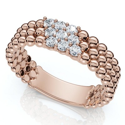 Pompeii3 Three Row Beaded Diamond Stackable Ring 14k Gold or Platinum Lab Created