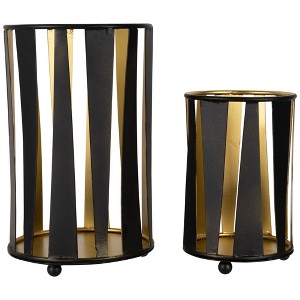 Northlight Abstract Iron Pillar Candle Holders - 9" - Black and Gold Finish - Set of 2 - 1 of 4