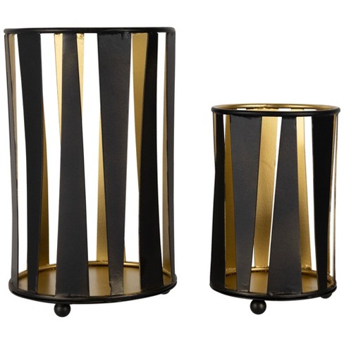 Northlight Abstract Iron Pillar Candle Holders - 9" - Black and Gold Finish - Set of 2 - image 1 of 4