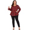 Agnes Orinda Women's Plus Size Graphic-Print Belted Long Sleeve V-Neck Peplum Blouse - 3 of 4