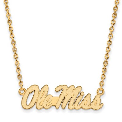 Black Bow Jewelry 10k Yellow Gold Mississippi Rebels NCAA Necklace 18 Inch
