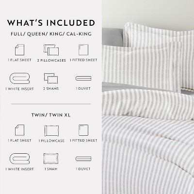 Becky Cameron 8PC Bedding Bundle, Patterned Duvet Cover, White Comforter and Solid Sheet Set - Becky Cameron, Puffed Rugged Stripes Light Gray, Queen — фото 3