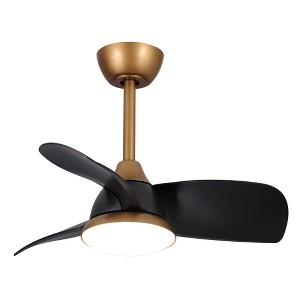 Parrot Uncle 28" Modern Antique Brass LED Ceiling Fan with Light and Remote Small Ceiling Fans with White Blades - 1 of 4