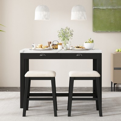 Dining Sets 3 Piece, Dining Table Set For 2, Dining Set Solid Wood, Modern Kitchen Table And Chairs Set Of 2 With Storage Drawers-Cuddlewood