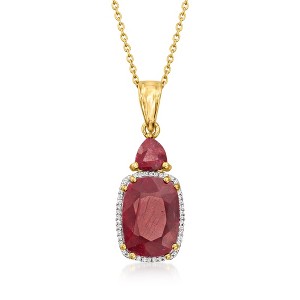 Ross-Simons 8.10 ct. t.w. Ruby and .13 ct. t.w. Diamond Pendant Necklace in 18kt Gold Over Sterling Size 18 - 1 of 3