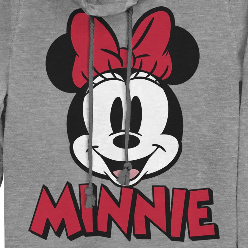 Juniors Womens Mickey & Friends Retro Minnie Mouse Big Face Cowl Neck Sweatshirt, 2 of 5
