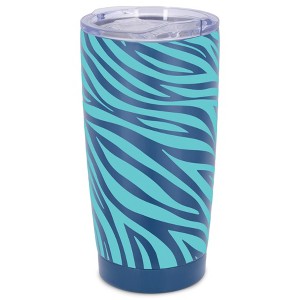 Elanze Designs 20 oz Stainless Steel On the Go Insulated Travel Tumbler With Push Top Lid, Sky Blue Zebra Print Blue - 1 of 4