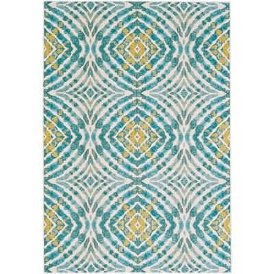 Keats Transitional Abstract Blue/Ivory/Yellow Area Rug