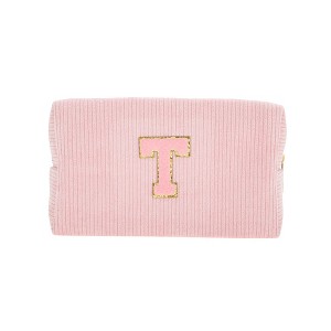 Unique Bargains Corduroy Rectangular Letter Makeup Bag Pink 1 Pc - 1 of 4