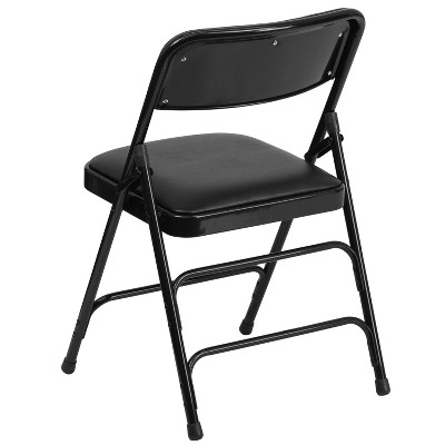 Black Metal Folding Chairs with Padded Vinyl Seats, Set of 2