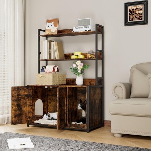 Corner Litter Box Enclosure with Shelves, 52'' Large Cats Hidden Furniture for Most of Litter Box - 1 of 4