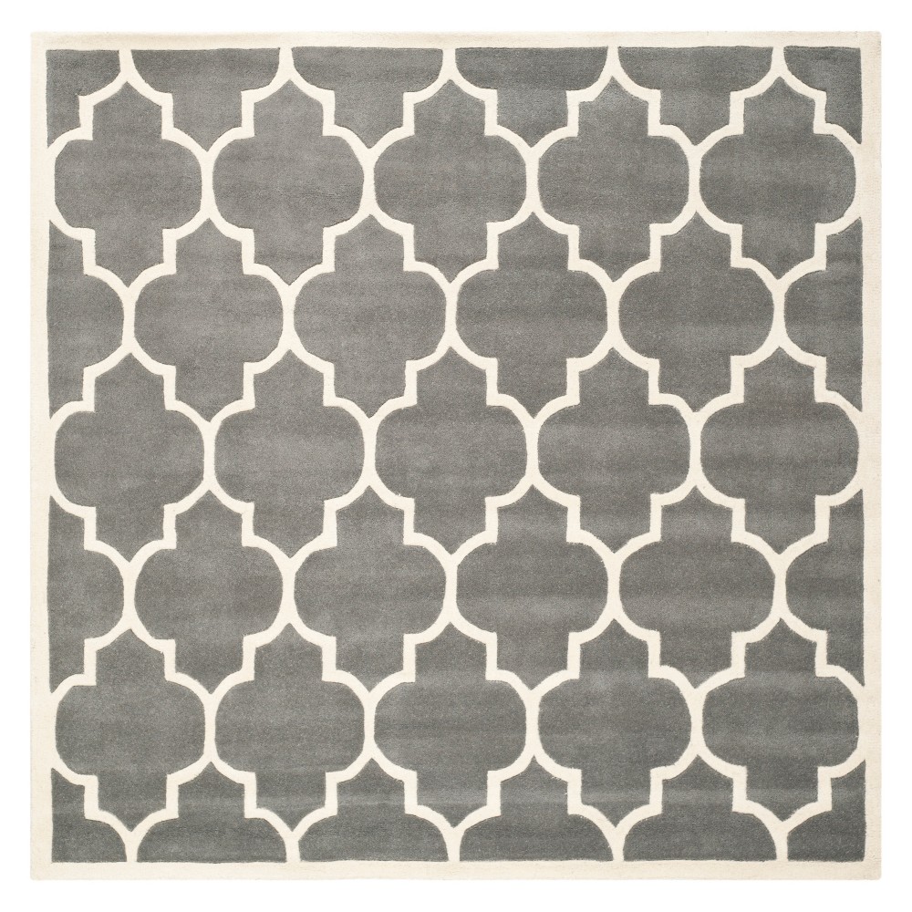 5'x5' Square Brandy Quatrefoil Design Tufted Area Rug Dark Gray/Ivory Square - Safavieh