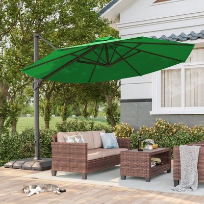 Sonkuki 11FT Outdoor Cantilever Patio Umbrella w/Base and Aluminium Pole, 360° Rotation and Infinite Canopy Angle Adjustment