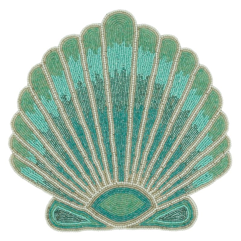 Saro Lifestyle Table Mats with Sea Shell Beaded Design (Set of 4), Blue, 1 of 5