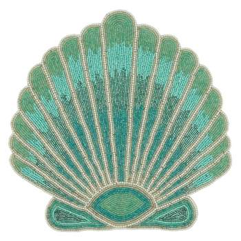 Saro Lifestyle Table Mats with Sea Shell Beaded Design (Set of 4), Blue