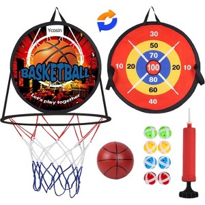2 in 1 Basketball and Dart Board Set 14 Inch Outdoor Sports Toys for Kids Ages 3-10 Gift - 1 of 4