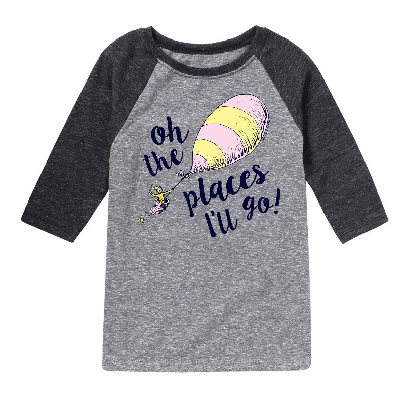 Boys' Dr. Seuss 'Oh The Places I'll Go' Raglan Graphic T-Shirt - Heather Gray/Black, 1 of 2