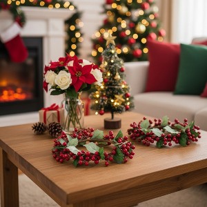 3PCS Set Christmas Door Wreath with Pine Cones & Greenery 13" Red Berry Holly Wreath for Holiday Home Decor FBA shipment - 1 of 4