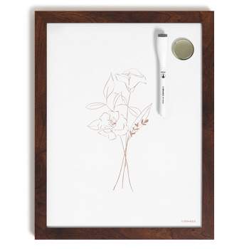 U Brands 11"x14" Dry Erase Board with Walnut Frame Line Art Bouquet