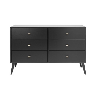 Black Mid-Century Double Dresser with Deep Drawers