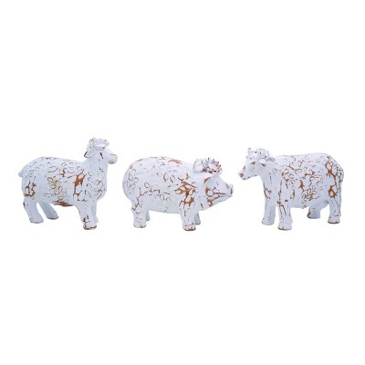 Transpac Resin Whitewash Farm Animal Set of 3 Spring Home Decorations