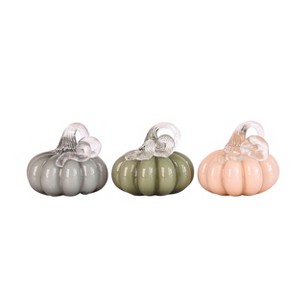 Transpac Set of 3 Glass Pastel Pumpkins Decorative Objects for Fall Harvest Multicolor Tabletop Decor Gift Ideas - 1 of 1