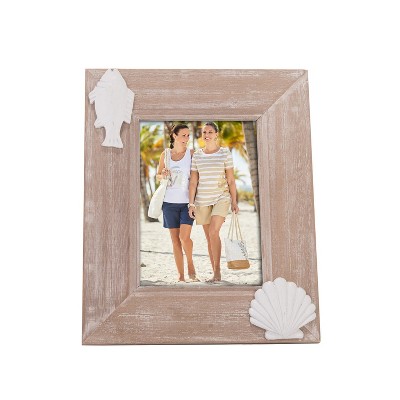 Beachcombers 5" x 7" Wood Fish / Shell Frame Beach Coastal Nautical Photo Frame Picture Holder for Wall Shelf or Tabletop Decor Decoration