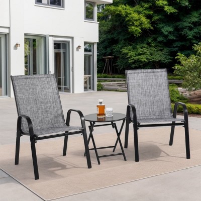 3 Piece Patio Seating Set with Folding Table and Outdoor Camping Chairs, Breathable Textilene for Balcony, Deck, Garden, or Small Spaces-The Pop Home