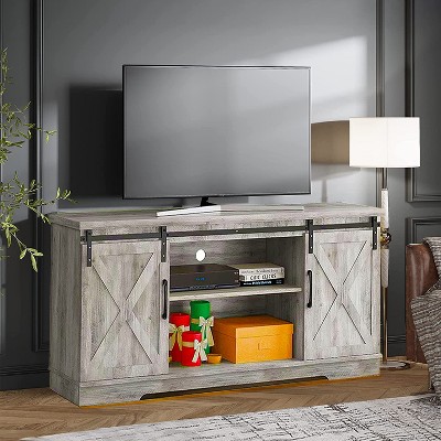 Farmhouse TV Stand, Entertainment Center for 65 Inch TV with Barn Door, Adjustable Shelve and Storage