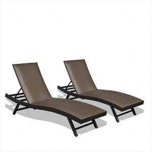 FURNIinspire Patio Chaise Lounges 2PCS Chaise Lounge, Beach Poolside Adjustable Backrest Recliners Padded for Sunbathing, Brown, 76.5"*23.5"*35.75" - 1 of 4