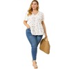 Agnes Orinda Women's Plus Size V Neck Ruffle Hem Short Sleeve Cinched Waist Floral Peplum Blouses - 3 of 4