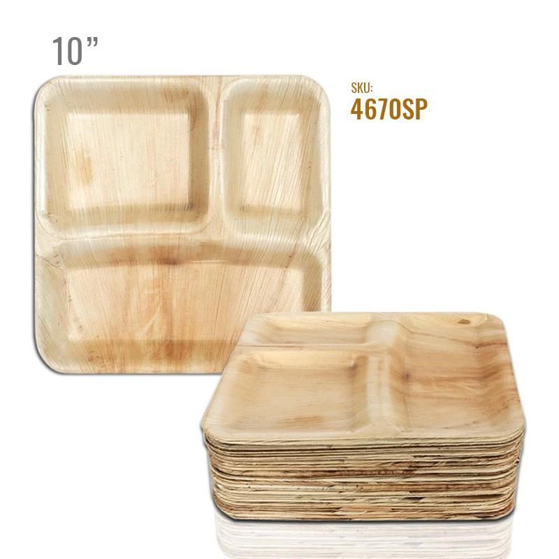 Smarty Had A Party 10" Square Palm Leaf 3-Partition Eco Friendly Disposable Dinner Plates (100 Plates), 4 of 10
