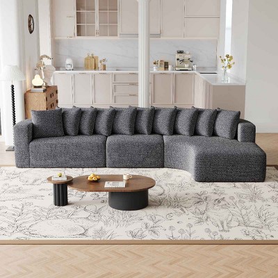131.1 Inch Sectional Sofa Set with Right Chaise, Modular Design Curved L-Shaped Sofa with 10 Pillows, Chenille Fabric Sofa-Coolbibila