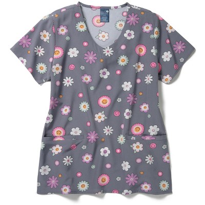 Zoe and Chloe Zoe+Chloe V-Neck Border Print Scrub Top