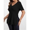 Clearlove Womens Plus Size Tops V Neck Short Sleeve Shirts Split Hem Color Summer Casual Blouses Pullover Fitted Tops Textured - 4 of 4
