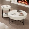 Round Coffee Table with Drawers Farmhouse Coffee Table with Storage Wood Accent Center Table Natural Coffee Table for Living Room,White - 4 of 4