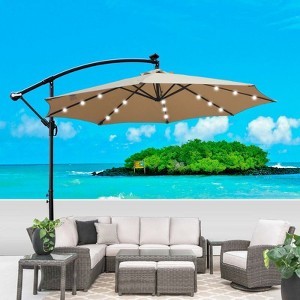 VisioGear Patio Umbrella, Outdoor Umbrella with Crank and Cross Base for Garden, Deck, Backyard, Swimming Pool, Tan - 1 of 4