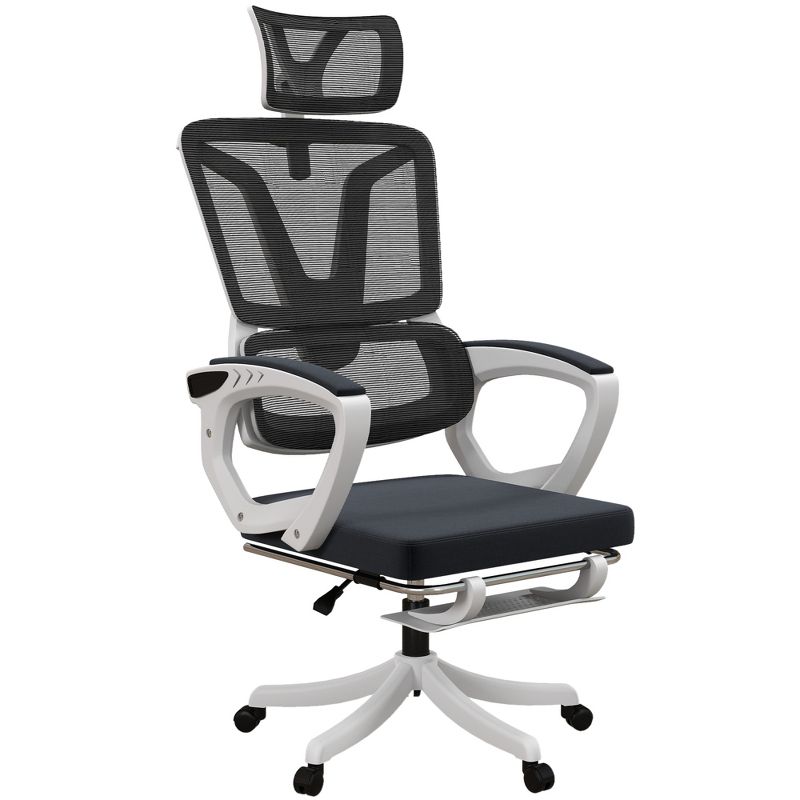 Vinsetto Reclining Office Chair with Adjustable Headrest, Lumbar Support, High Back, Footrest, Comfy Computer Chair, Black, 1 of 7