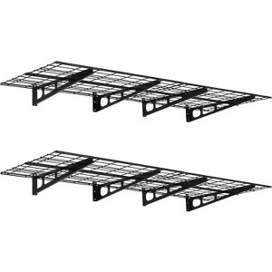Heavy Duty Wall Mounted Garage Shelving with Hooks,200 lbs Load Capacity per Shelf, Black, 2-Pack - 1 of 4